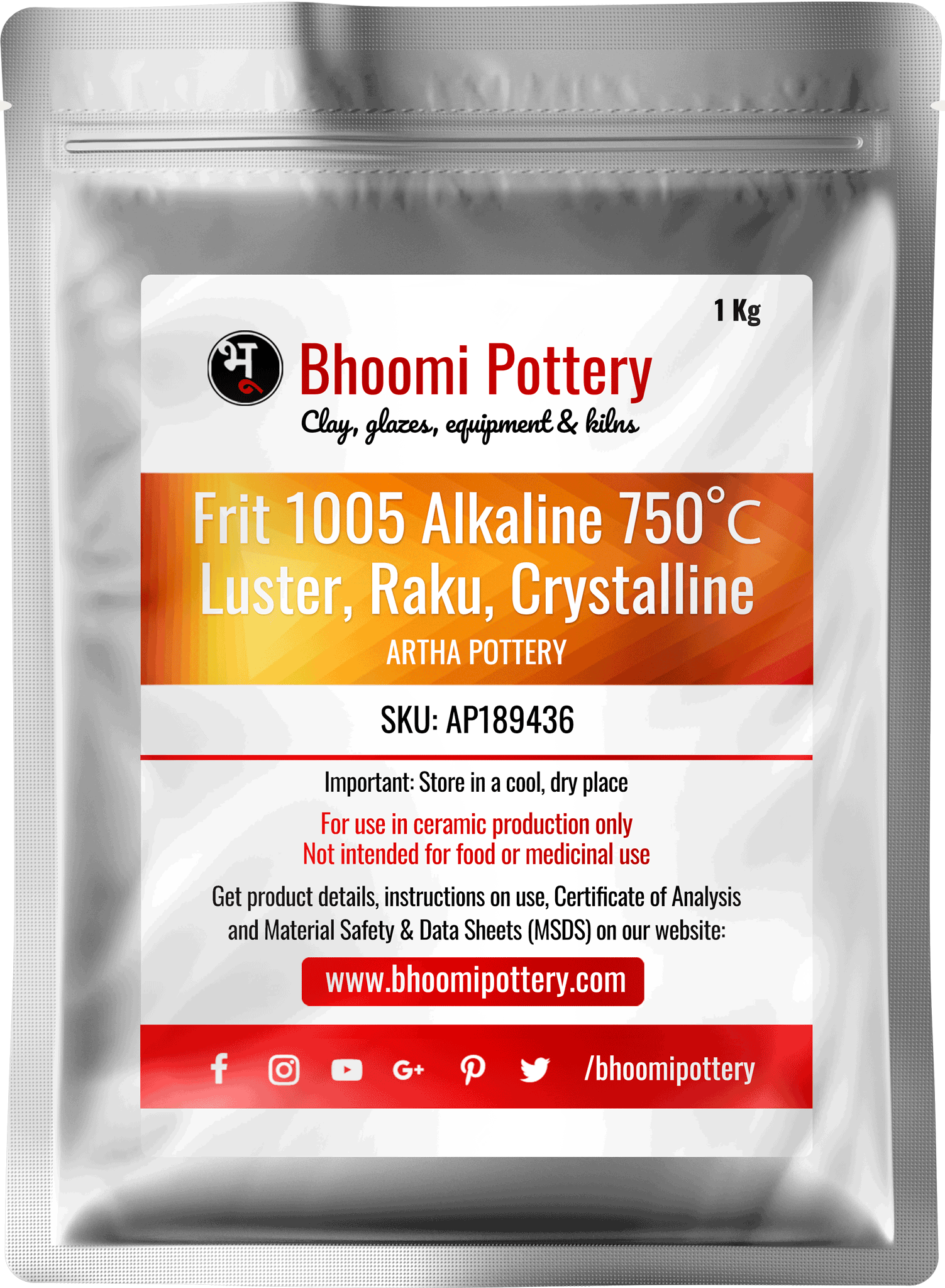 Artha Pottery Frit 1005 Alkaline 750C. Luster, Raku, Crystalline 1 kg for sale in India - Bhoomi Pottery