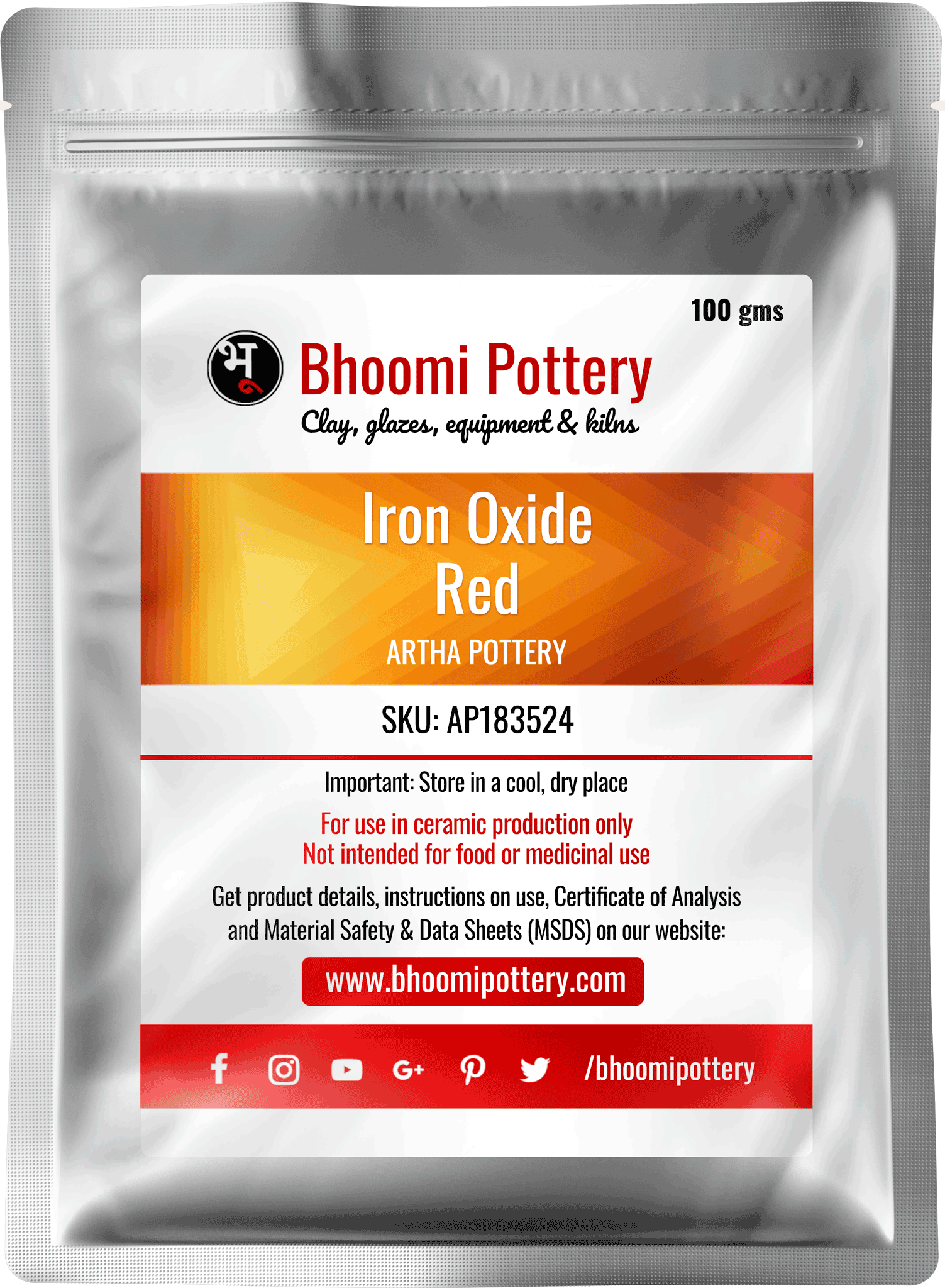 Artha Pottery Iron Oxide Red 100 gms for sale in India - Bhoomi Pottery